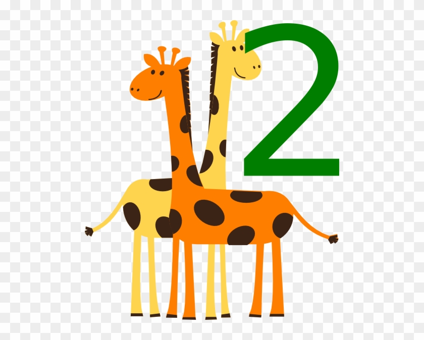Two Giraffes Animals Clip Art - Number 2 With Animals #107415