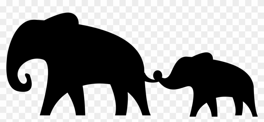 African Elephant Silhouette Clip Art - Baby And Mom Elephant Svg - Free