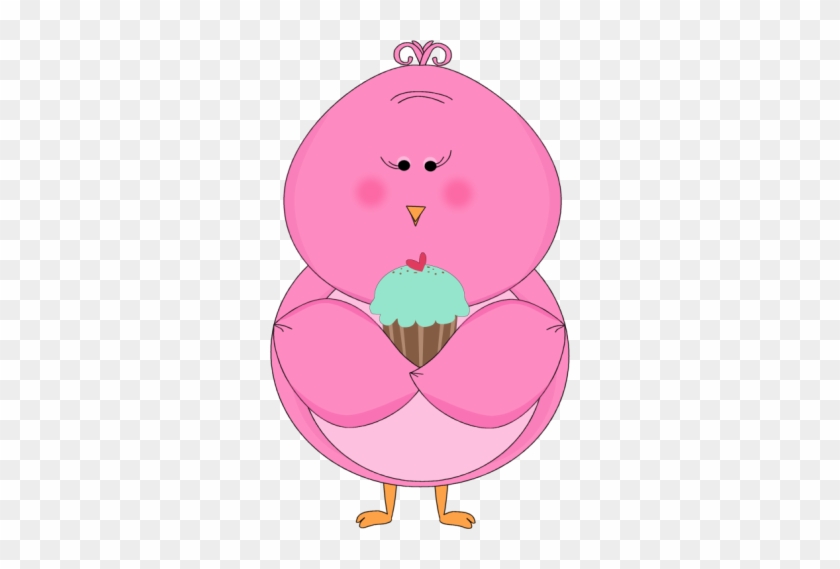 Pink Bird Eating A Cupcake - Eating Cupcake Clipart #107695