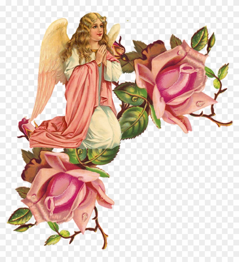 Victorian Angels, Victorian Christmas, Vintage Christmas, - One Pink Rose Wall Clock #107832