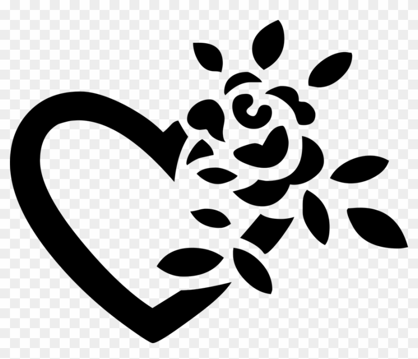 Black Floral Flower Heart Love Romance Silhouette - Love Flower Black And White #108595