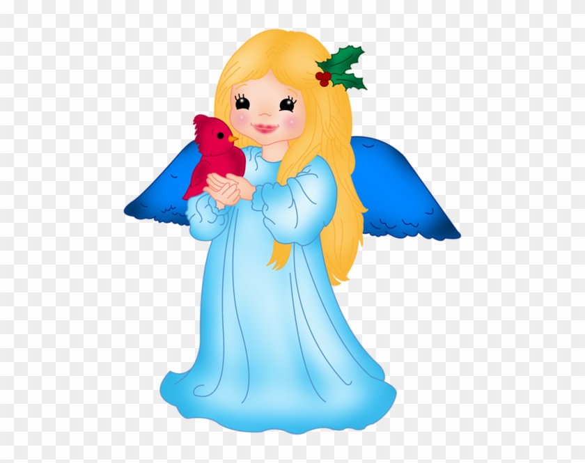 Blue Little Angel With Bird Png Clipart - Art #110780