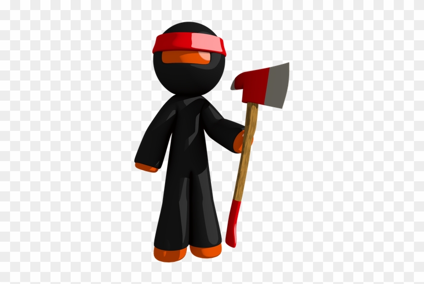 Orange Man Ninja Warrior Posing With Ax - Axe #591280