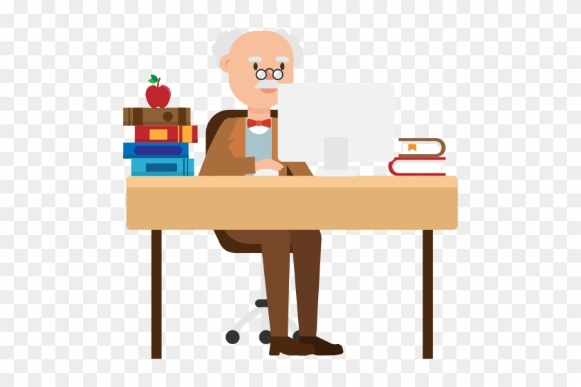 Professor Working At His Desk Cartoon - Scalable Vector Graphics #592264