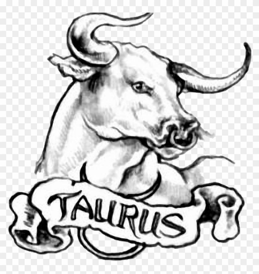Black And Grey Taurus Head With Banner Tattoo Design - Taurus Tattoo #592455