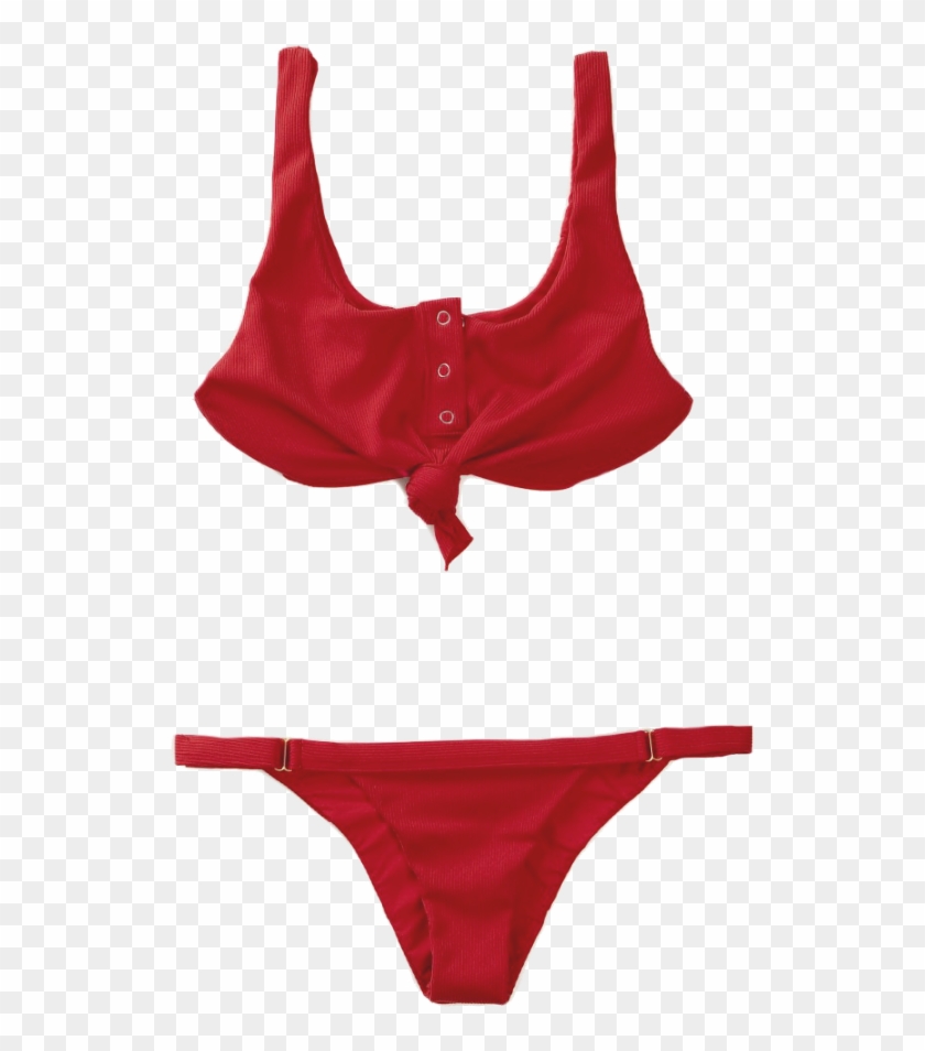 Rib Tide Knot Red Bikini - Red #592826