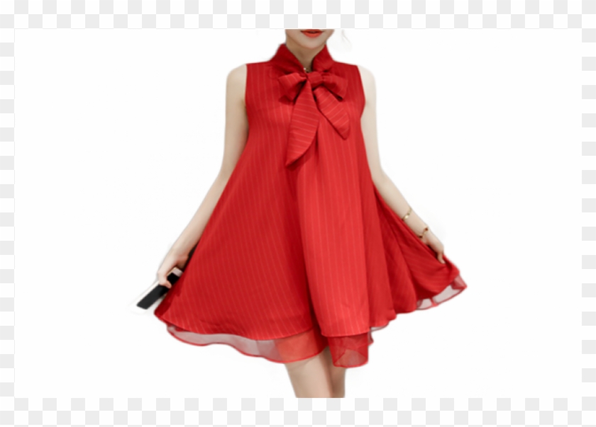 Women's New European Root Yarn Bow Knot Red Color Chiffon - Cocktail Dress #593093