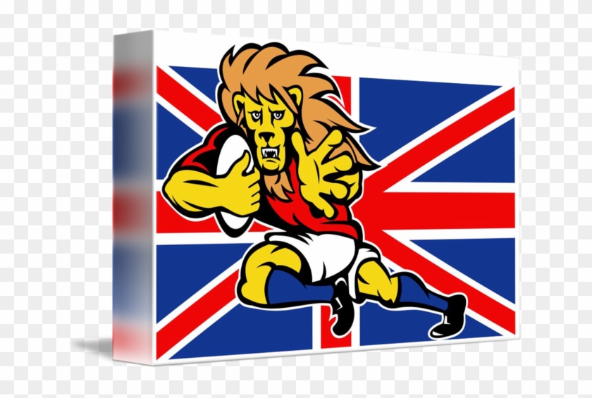 Cartoon British Lion Rugby Fending Off Gb Flagflag - Stock.xchng #594345