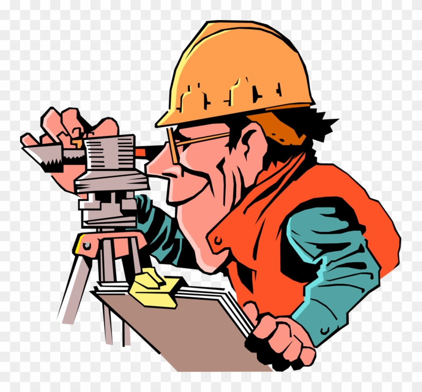 Vector Illustration Of Construction Surveyor Surveys - Surveyor Clipart #594445