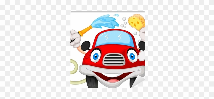 Cartoon Car Washing With Water Pipe And Sponge Wall - Dirty Car Clip Art #594735