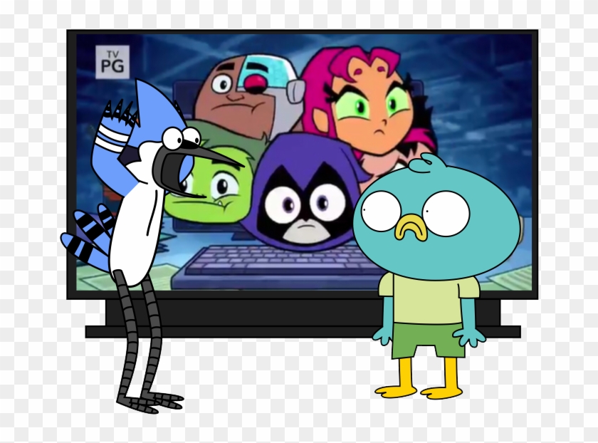 Harvey And Mordecai Watching Teen Titans Go By Wildstar27 - Art #595775