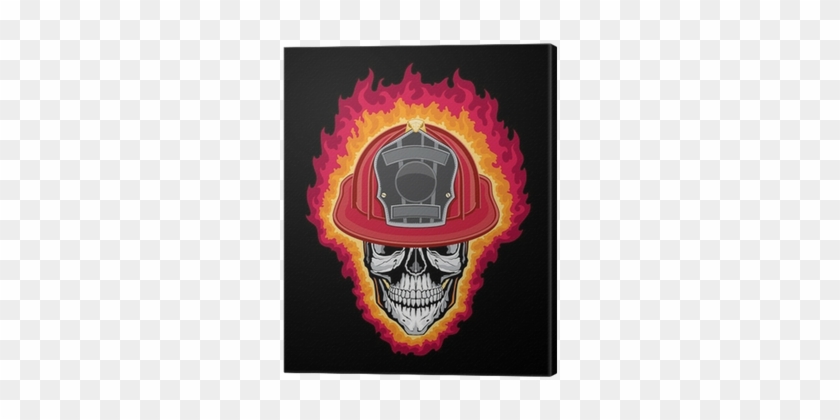 Flaming Firefighter Skull And Helmet Canvas Print • - Firefighter #596567