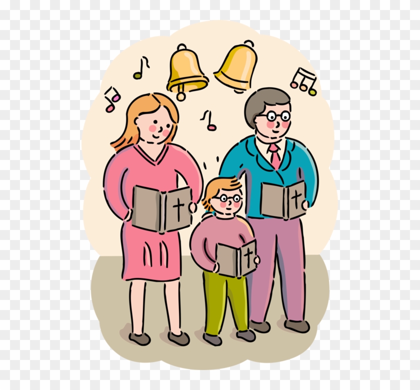 Vector Illustration Of Family Parishioners Worship - Hymn #597323