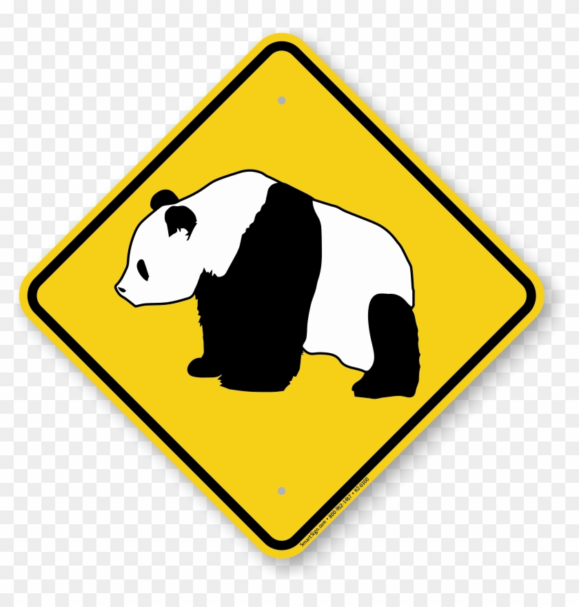 Panda Crossing Sign - Señal De Transito Estrechamiento #598862