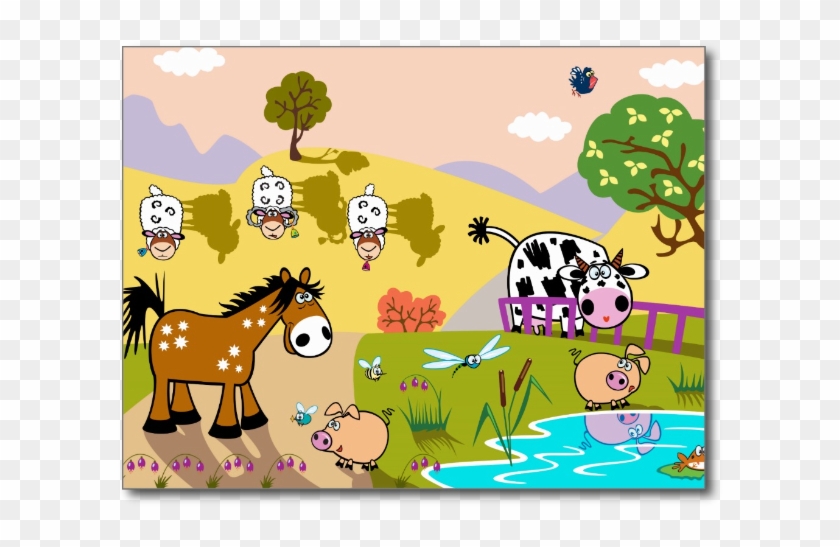 Children Illustration With Cartoon Farm Animals - Farm #599231