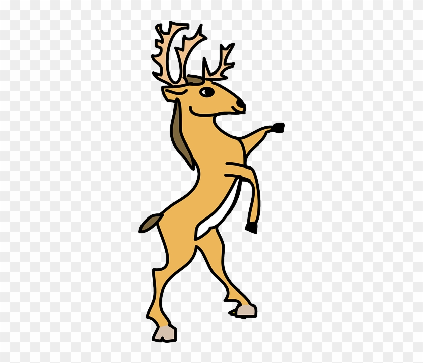 Yellow, Cartoon, Deer, Standing, Horns, Animal - Cartoon Deer Standing Up #599249
