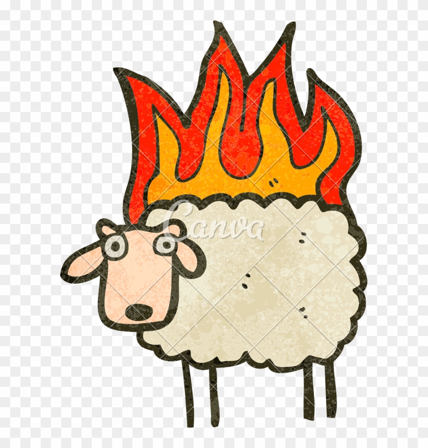 Canva Retro Cartoon Sheep On Fire Mab3z0jgjzu Feedyeti - Sheep Cartoon #599470