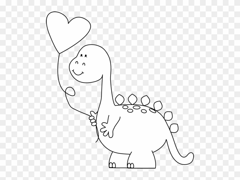 Black And White Valentine Dinosaur With Balloon - Dinosaur My Cute Graphics Black And White #599554