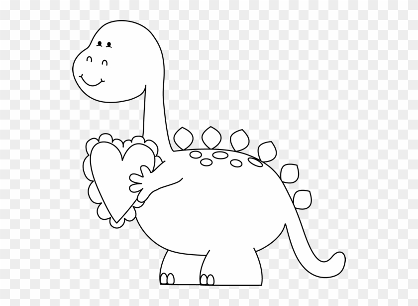 Black And White Valentine's Day Dinosaur Clip Art Clip - Valentines Day Black And White #599557