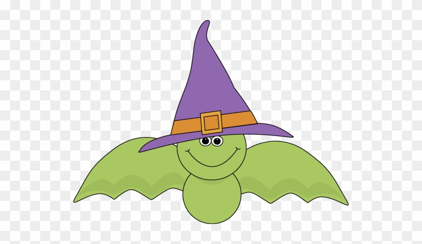 Green Bat Wearing Witch Hat - Witch Face Clip Art #600266