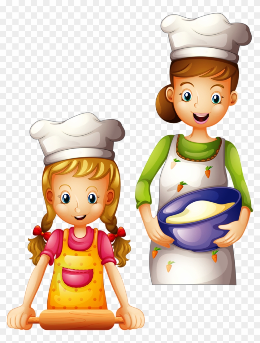 Cookbook Ideas, Clip Art, Illustrations - Mother And Daughter Baking Cartoon #604749
