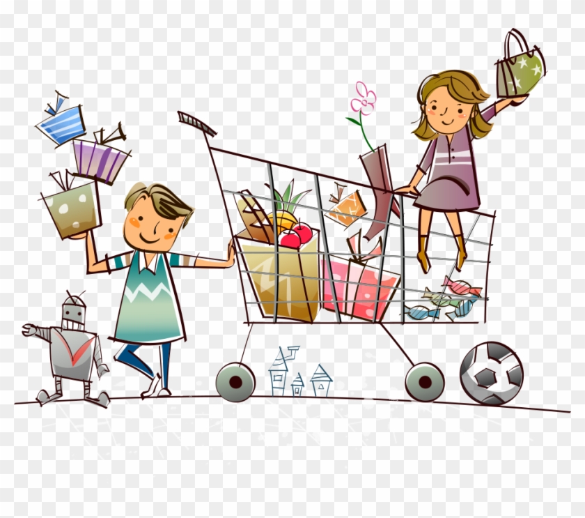 Vector Cartoon Girl Shopping Carts 953*798 Transprent - Vector Cartoon Girl Shopping Carts 953*798 Transprent #605346