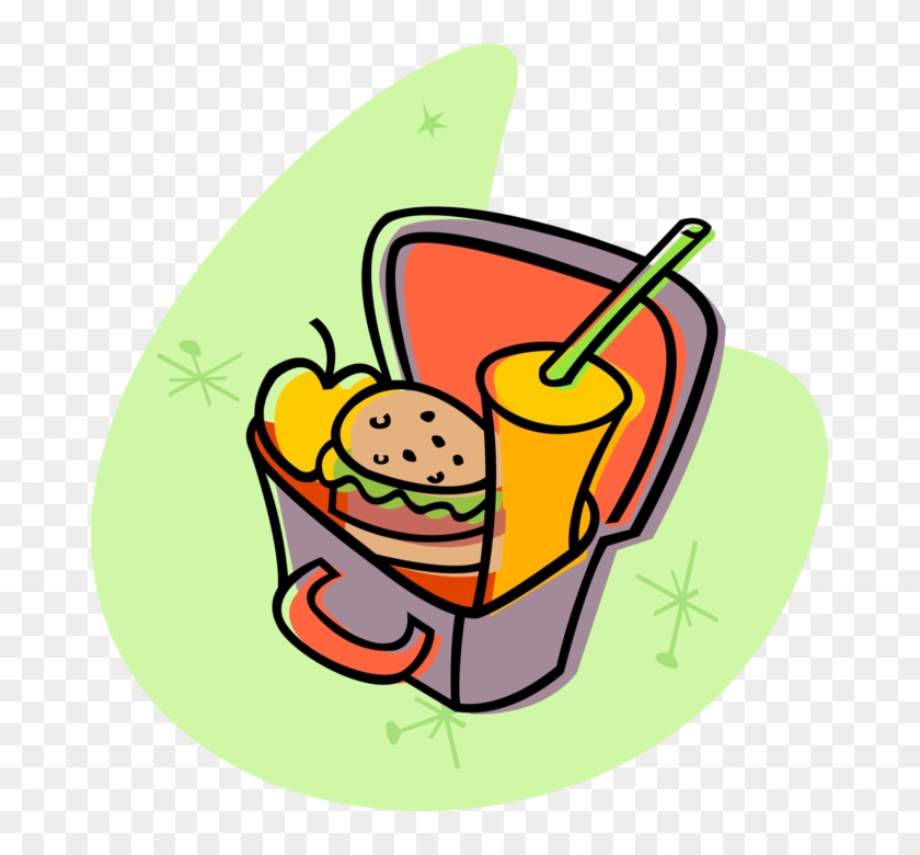 Vector Illustration Of Lunch Box Meal With Hamburger, - Lunch Time #605309