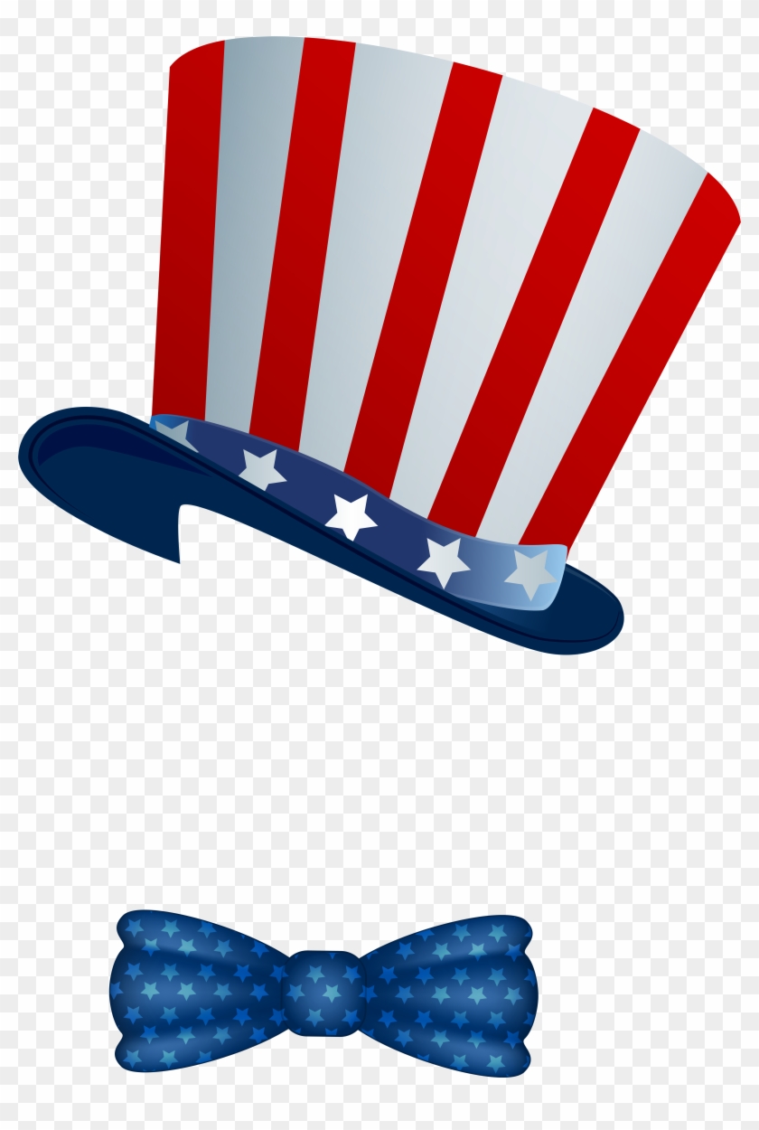 American Hat And Bowtie Png Clip Art Image - 4th Of July Hat Png #605479