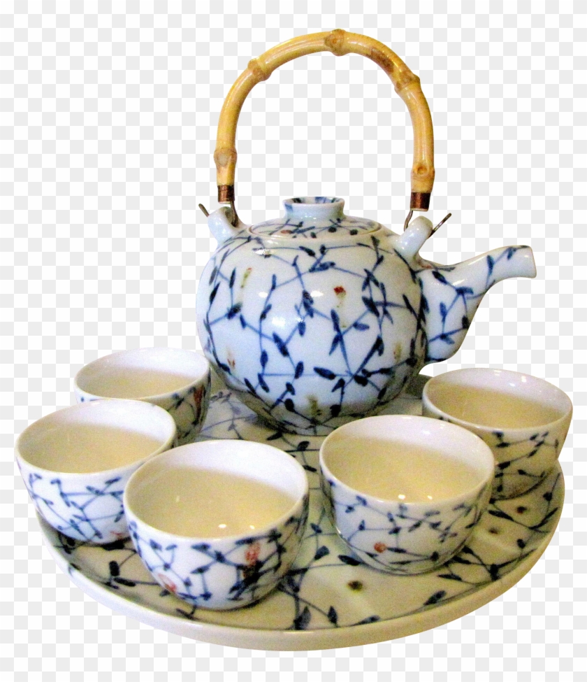 Signed Japanese Tea Set W/ 5 Cups & Underplate Found - Tea Set #608382