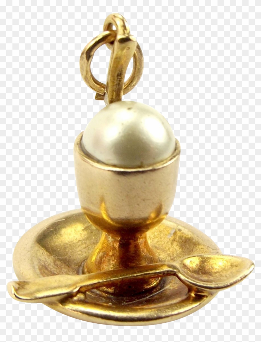 Vintage 9ct Gold Egg Cup & Spoon Charm Faux Egg - Gold Egg Cup #609196