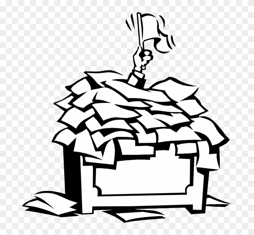 Vector Illustration Of Businessman Swamped By Paperwork - Paperwork Overload #609769