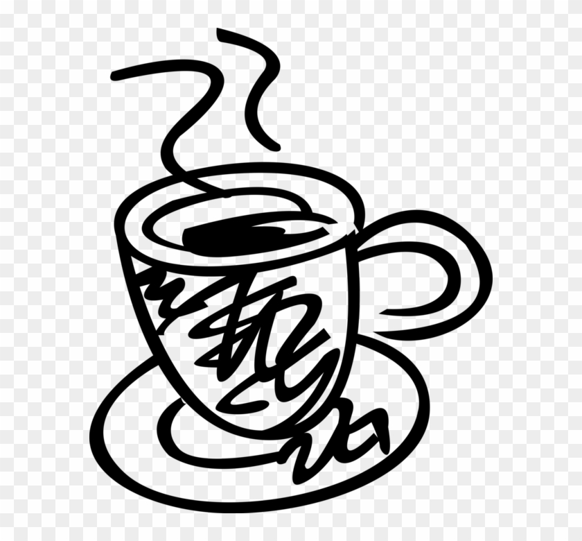 Vector Illustration Of Cup Of Hot Freshly Brewed Coffee - Line Art #610625