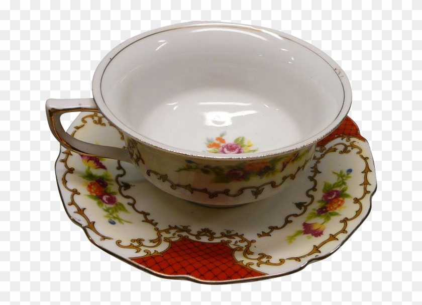 Porcelain Teacup With Saucer Floral And Scroll Design - Saucer #610700