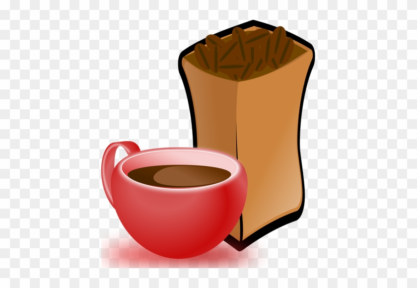 Vector Image Of Red Cup Of Coffee With Sack Of Coffee - Coffee Beans Clip Art #611323