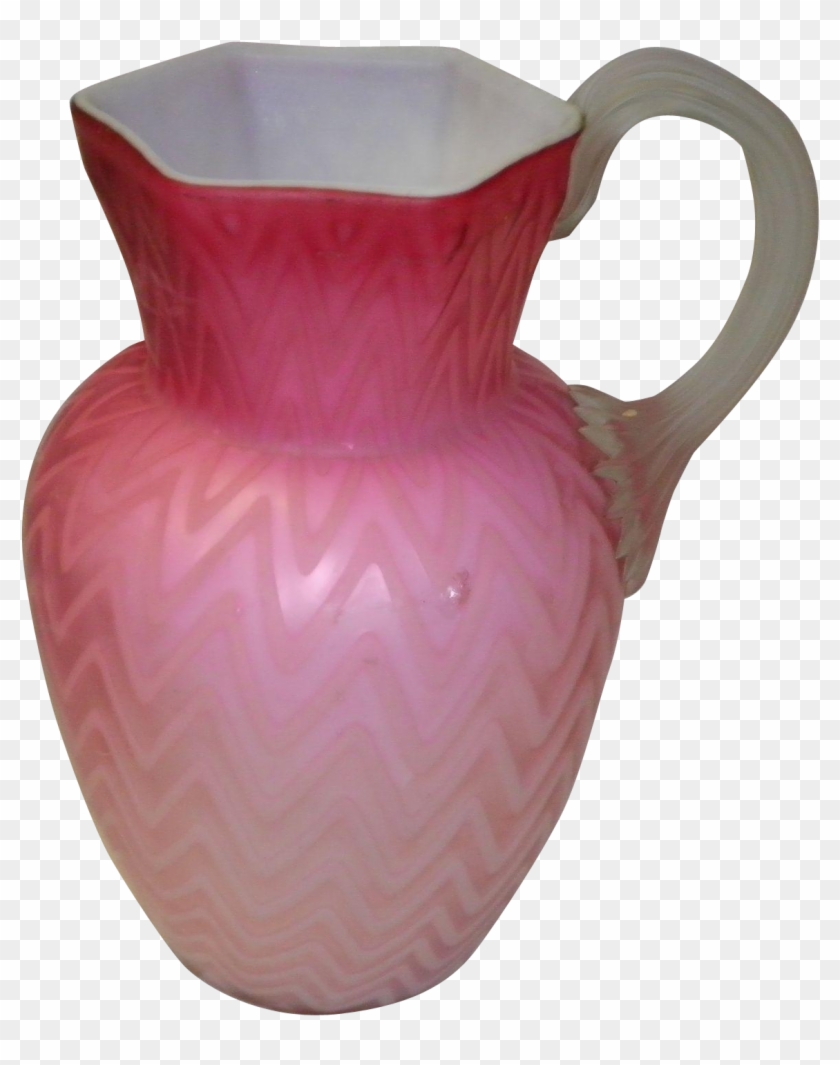 Herringbone Mother Of Pearl Satin Glass Pitcher As - Herringbone Mother Of Pearl Satin Glass Pitcher As #612968