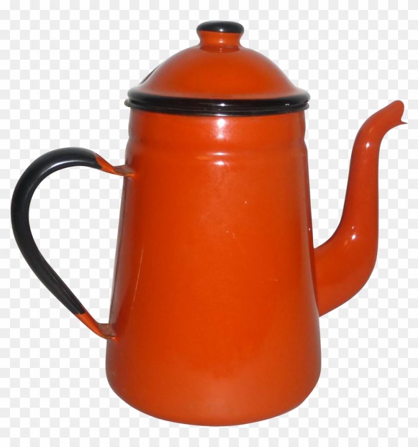 Vintage 1960's Japan Orange Enamelware 9" Covered - Teapot #613301