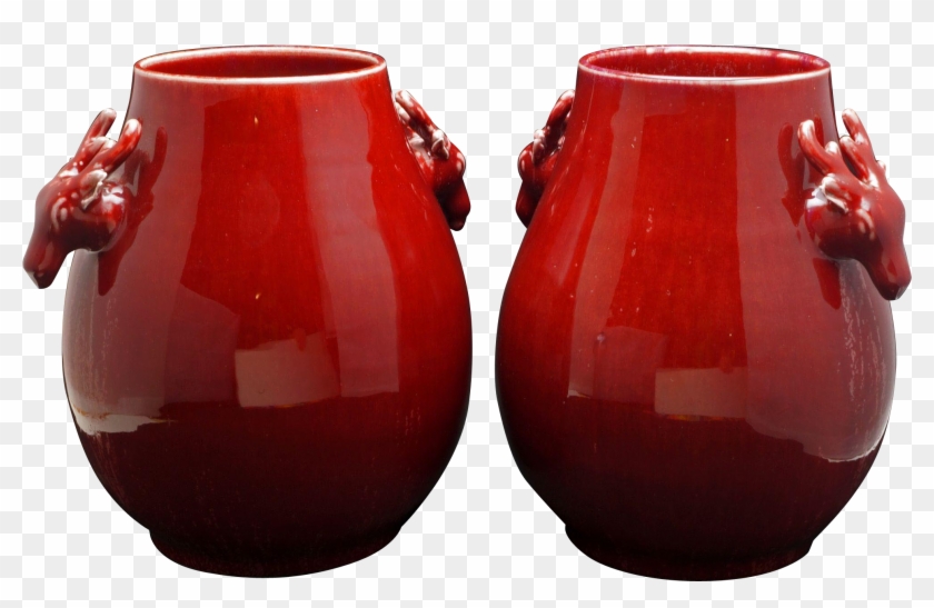 Pair Of Porcelain Chinese Oxblood Deer Vases With Tongzhi/guangxu - Vase #613348