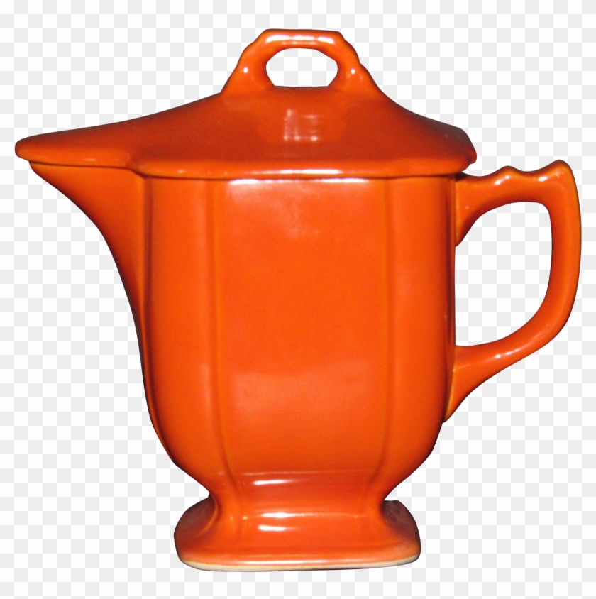 Red Homer Laughlin Riviera Syrup Pitcher With Lid - Teapot #613442