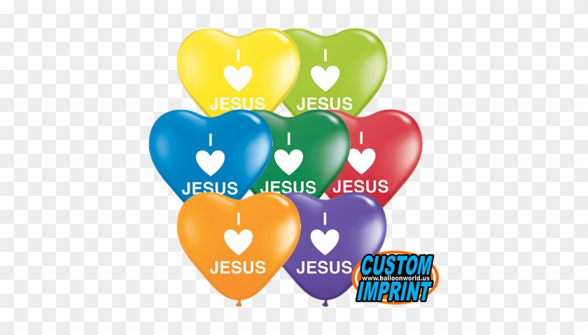 6" I Love Jesus Hearts Carnival Assort Latex Balloons - Corazon Naranja #614171