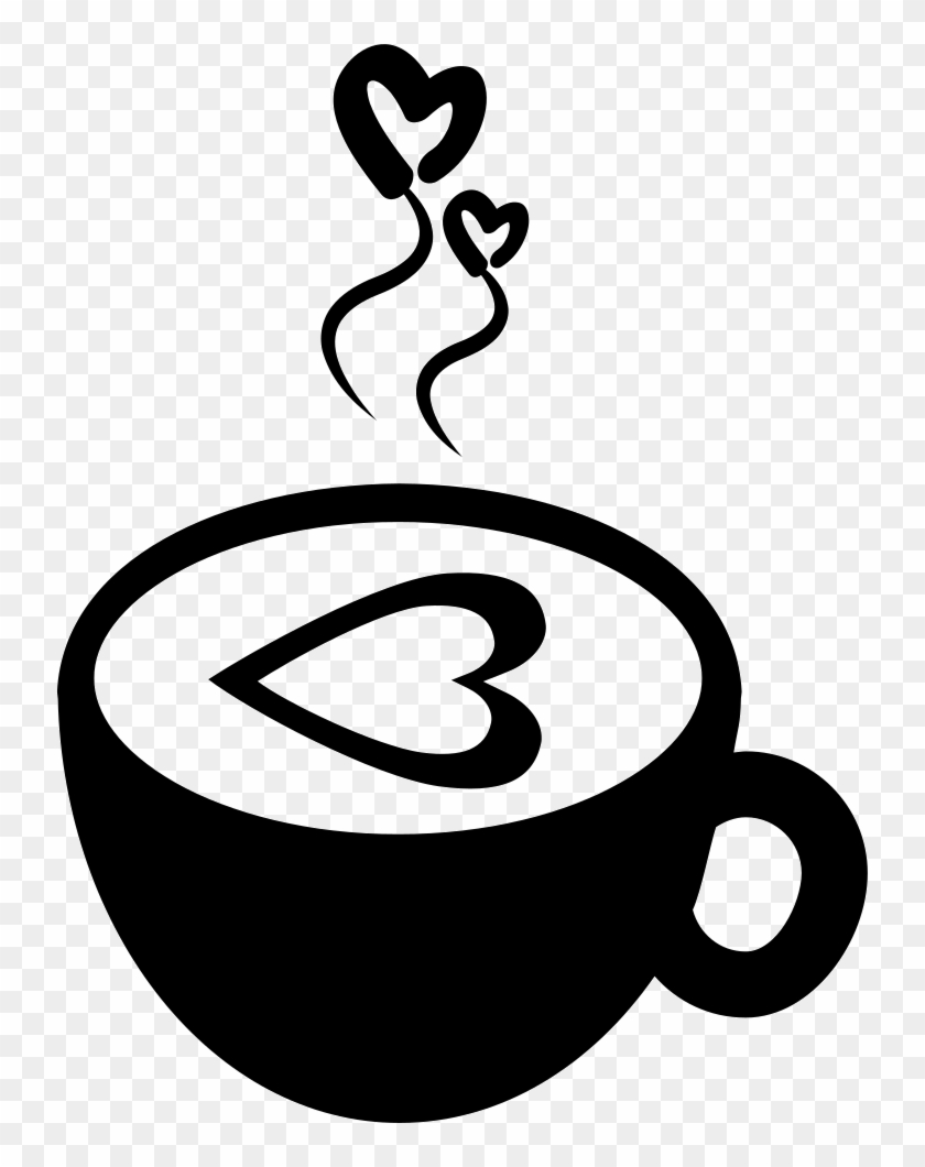 Hot Coffee Cup With Hearts Svg Png Icon Free Download - Black And White Heart Coffee Latte Clipart #614910