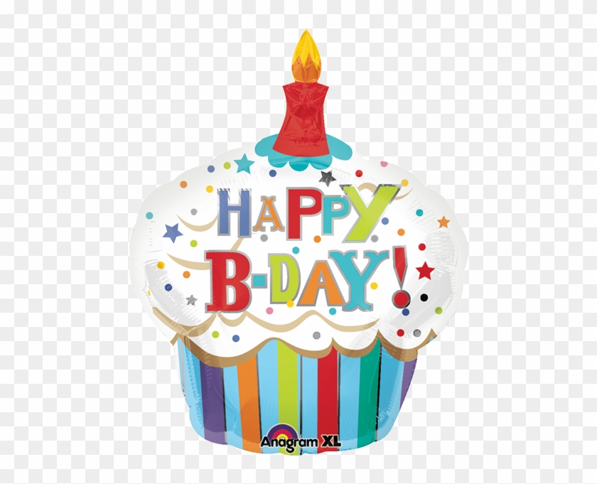 Bday Striped Cupcake 28s - Birthday Cupcake Mylar Foil Balloon #615132