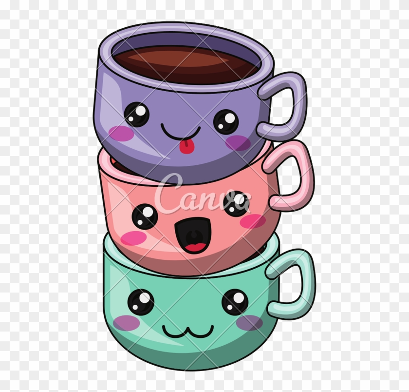 Coffee Mug With Kawaii Face Design - Cute Coffee Cup Cartoon #615279
