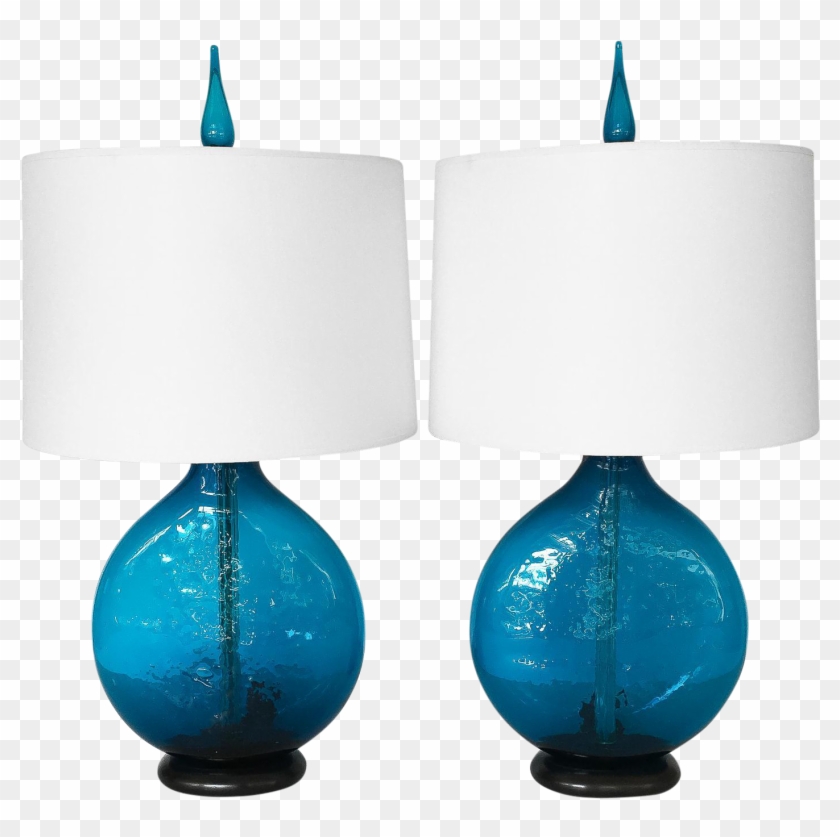 Blenko By Wayne Husted Cerulean Blue Glass Tables Lamps - Blenko By Wayne Husted Cerulean Blue Glass Tables Lamps #615981