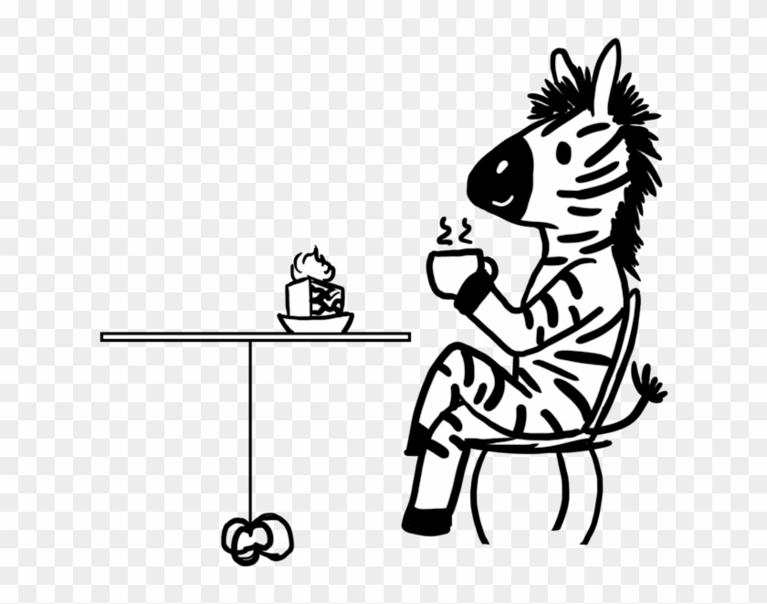 Zebra Eating Cake And Drinking Coffee By Madzeebra - Drawing #617514