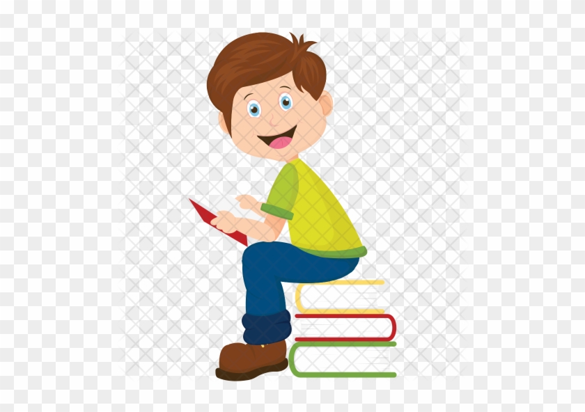 Schoolboy Sitting Icon - Cartoon Boy Sit Book Png #618901