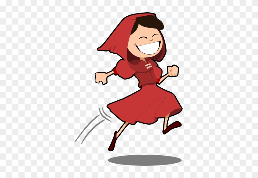 Vector Illustration Of Smiling Girl In Red Dress - Red Riding Hood Cartoon #619617