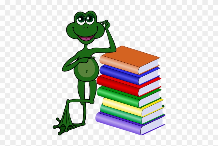 Funny Frog Leaning On A High Stack Of Colored Books - Rana De Salamanca Dibujos #620413