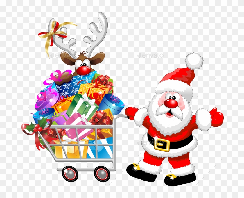 Santa And Reindeer Cartoon With Christmas Shopping - Santa And Reindeer Cartoon #620747