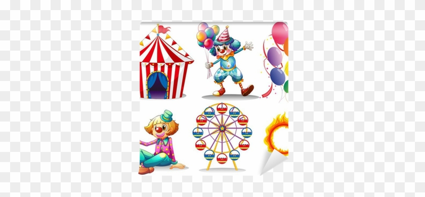 A Circus Tent, Clowns, Ferris Wheel, Balloons And A - Painel Lona Gigante 400x300 Circo 008 #621208
