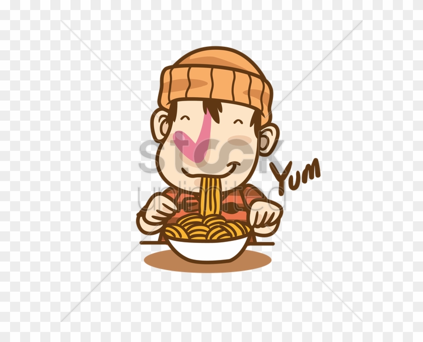 Cartoon Character Eating Noodles Vector Graphic - Eating Noodles Clipart #622994